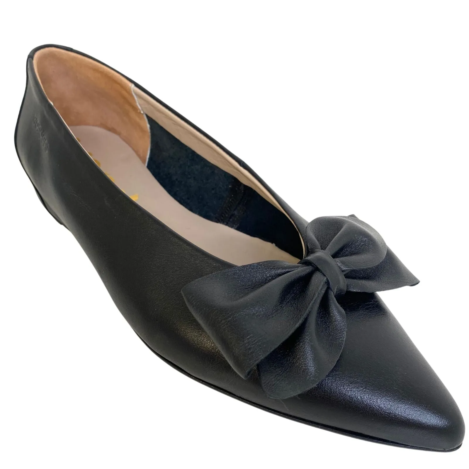 Wonders Black Leather Bow Pointed Toe Pumps