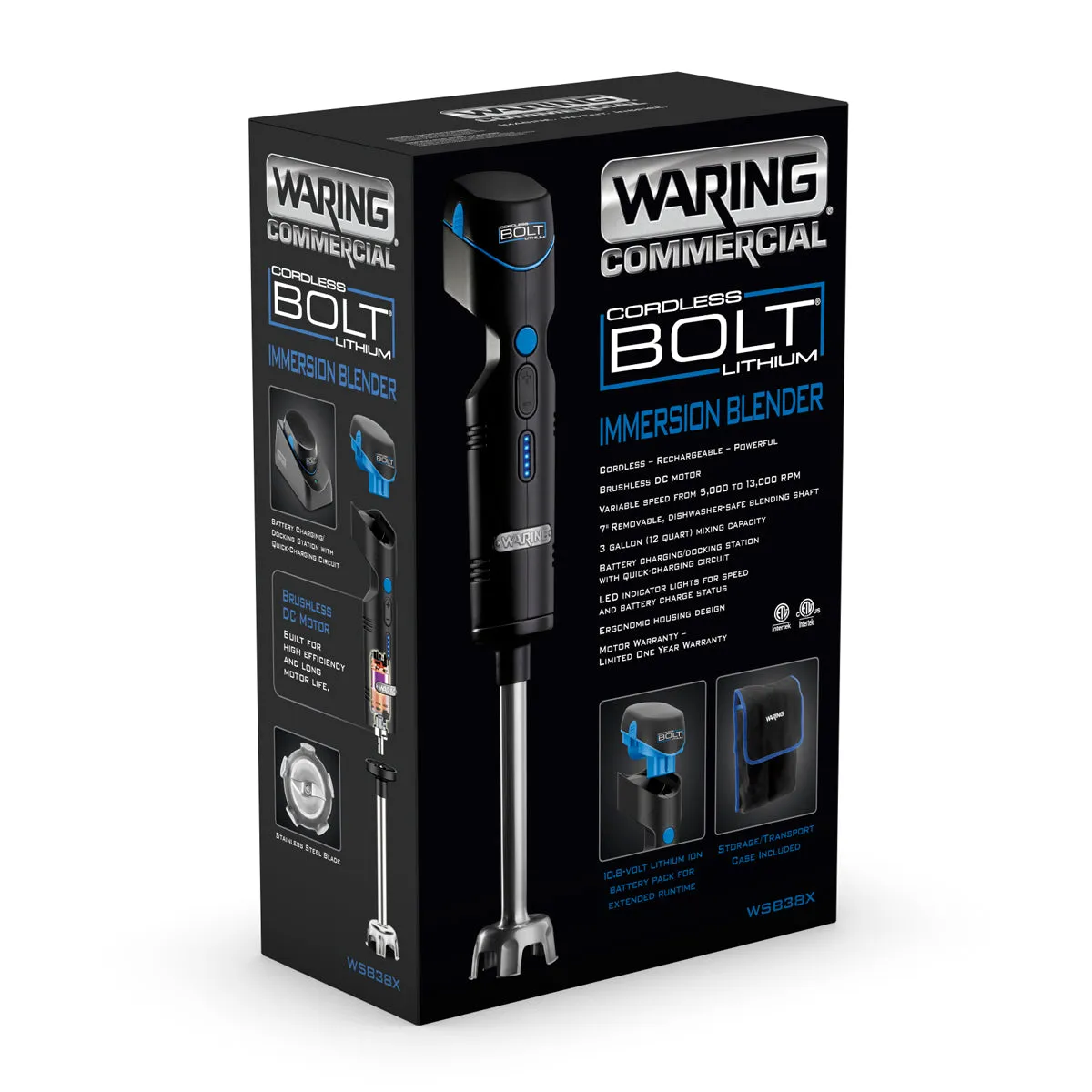 WSB38X2 - "The Bolt" 7" Cordless Lithium Immersion Blender by Waring Commercial