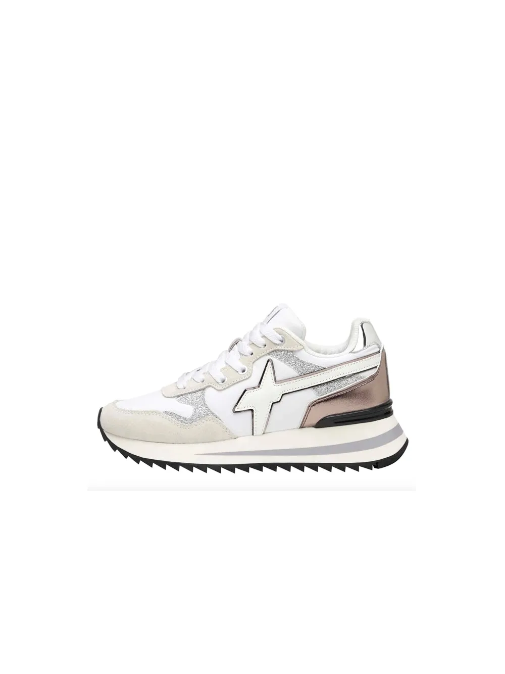 Yak-W Suede Nylon Glitter Stripe - White Silver Inox